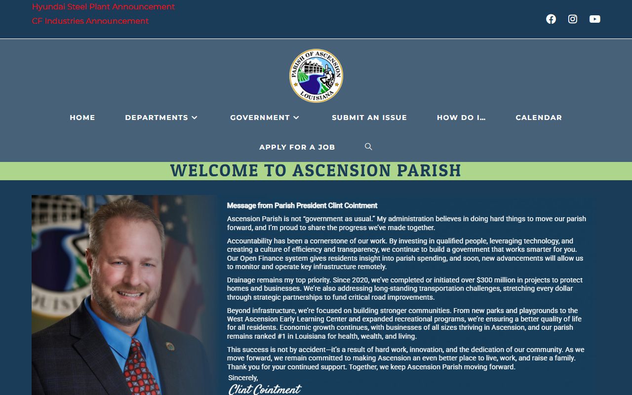 Ascension Parish Government website for Prairieville background check records