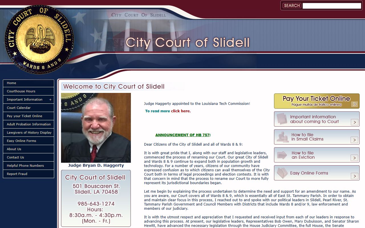 Slidell City Court for Slidell background check records