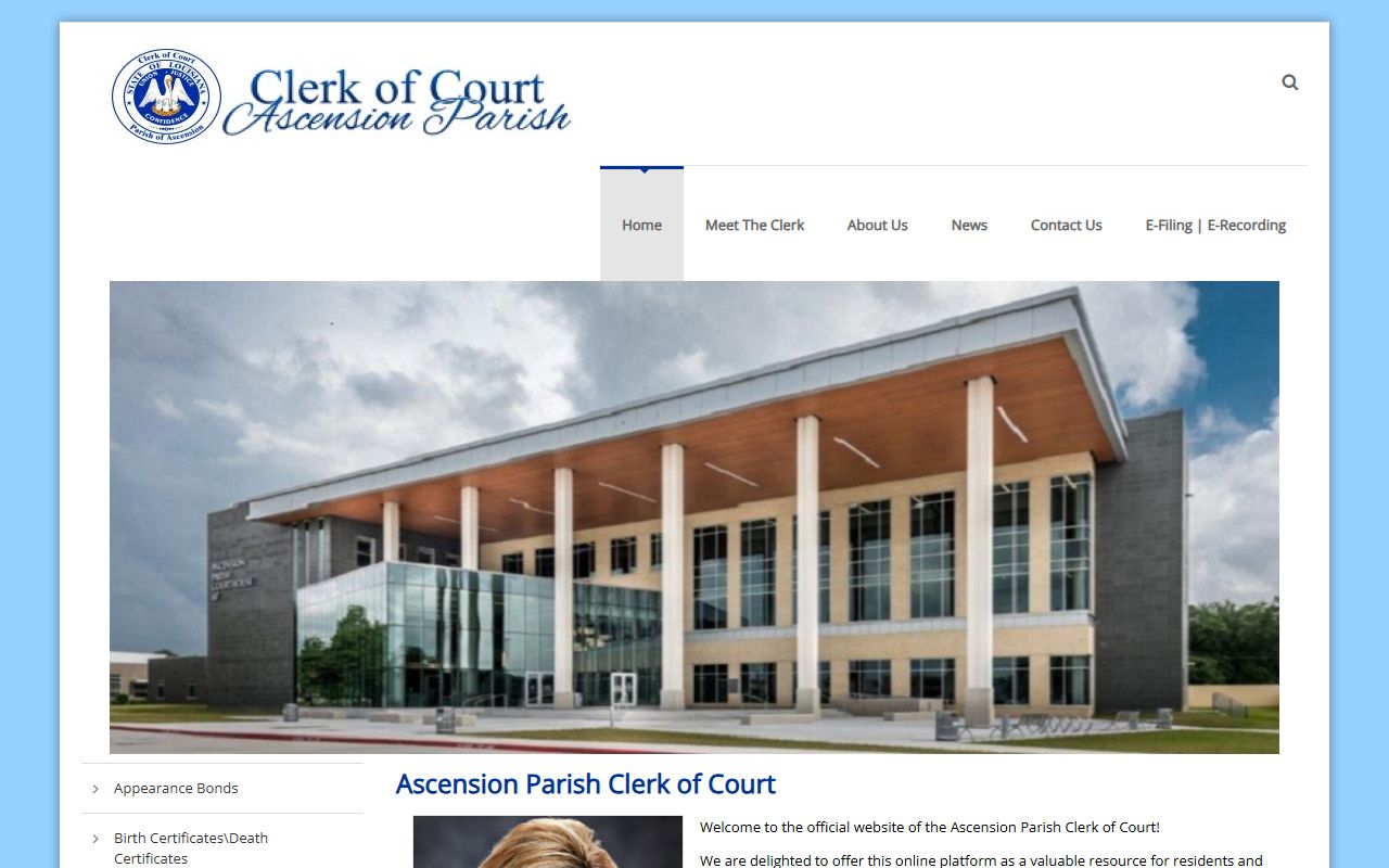 Ascension Parish Clerk of Court website showing background check records and ACCESS system information