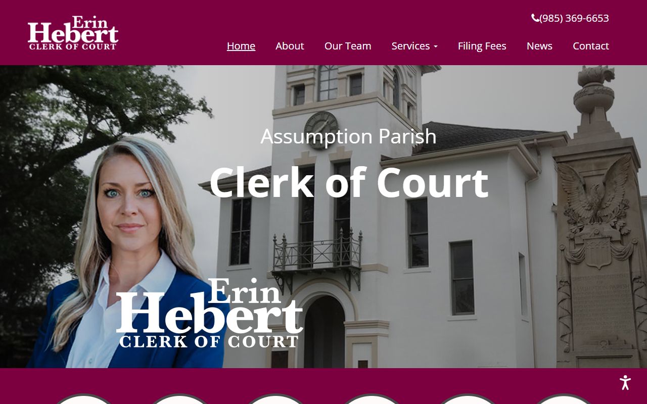 Assumption Parish Clerk of Court website showing background check records and online services