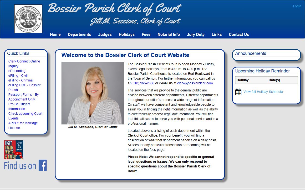 Bossier Parish Clerk of Court website for background check records