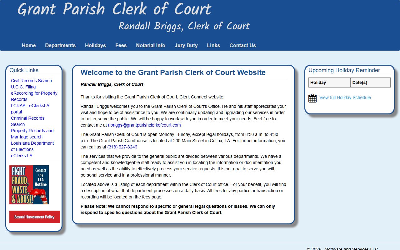 Grant Parish Clerk of Court website for background check and court records