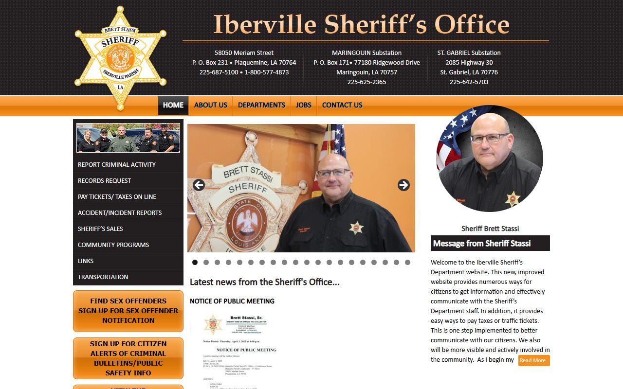Iberville Parish Sheriff website for arrest and background check records