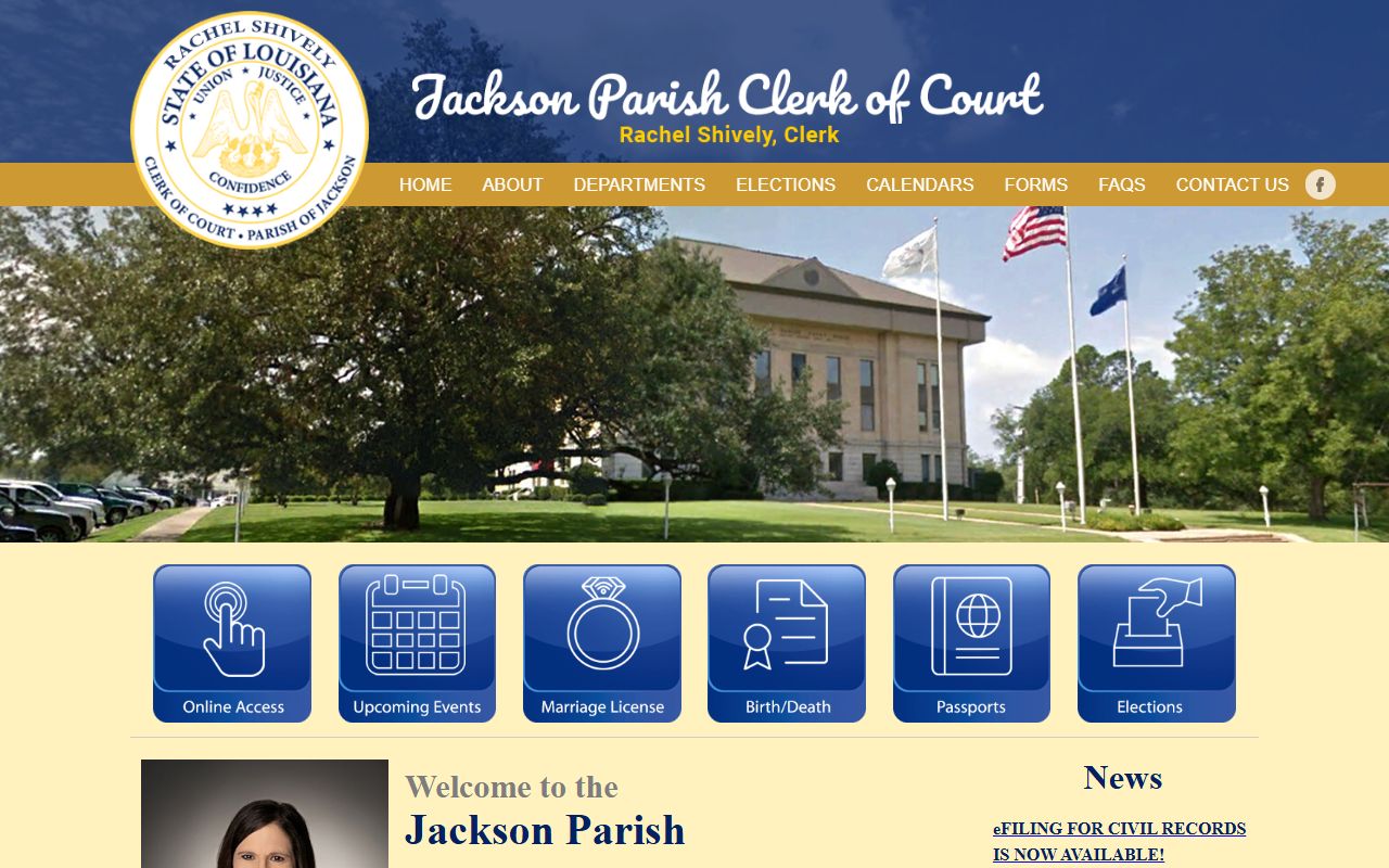 Jackson Parish Clerk of Court website showing background check records search options