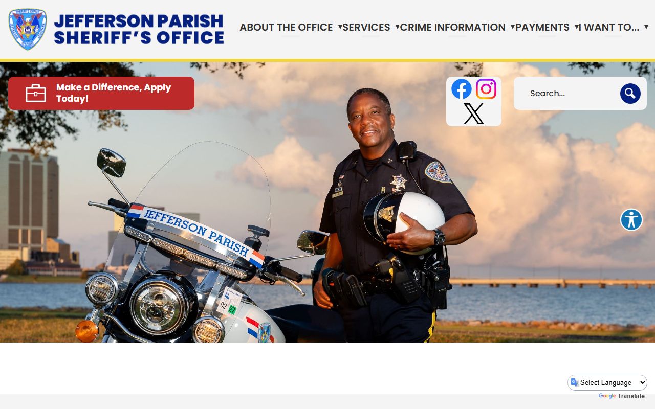 Jefferson Parish Sheriff's Office website for background check records