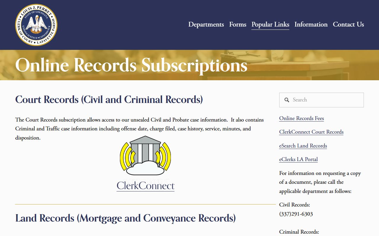 Lafayette Parish Clerk online records subscription for background check and court data