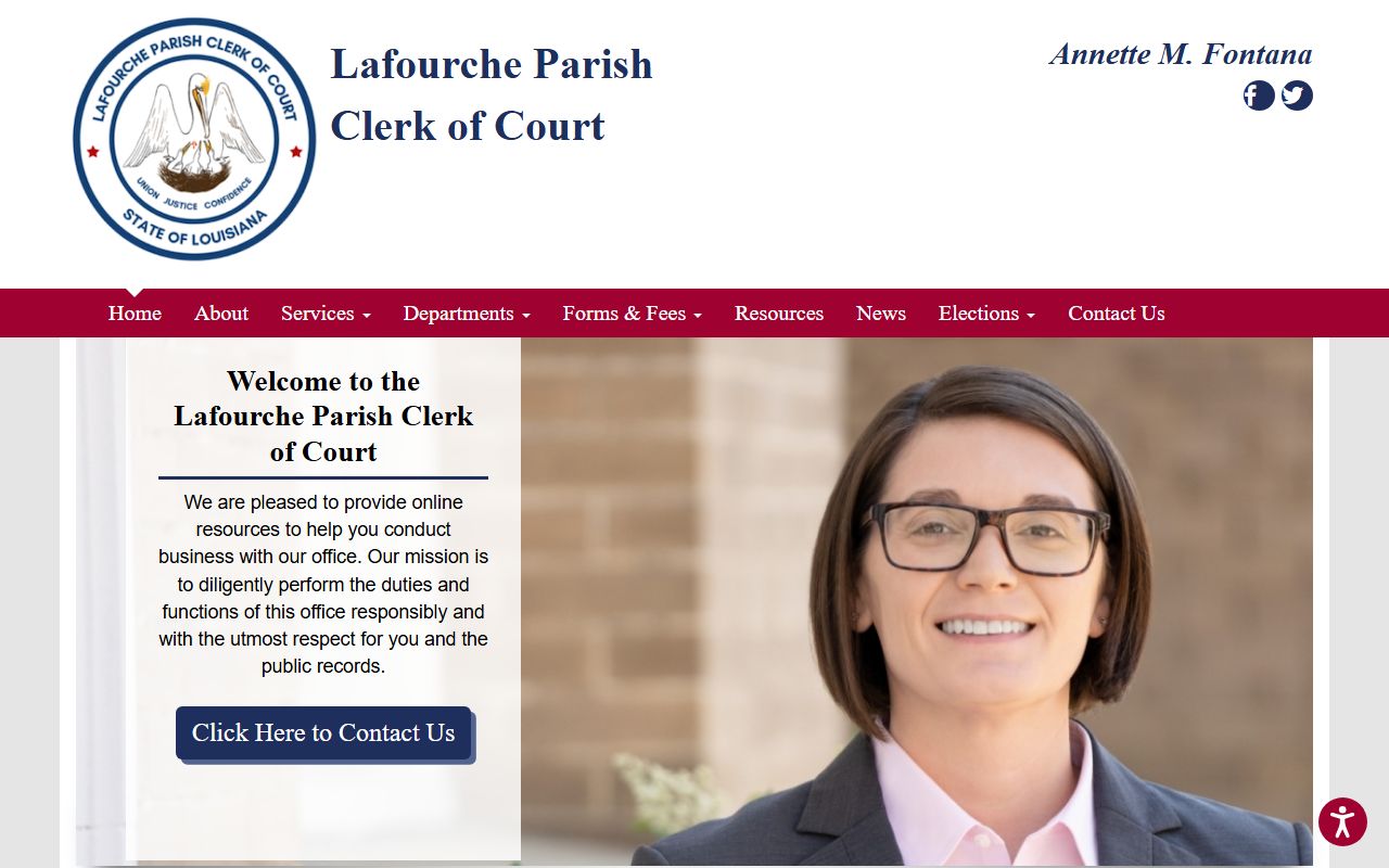 Lafourche Parish Clerk of Court website showing background check records and search options