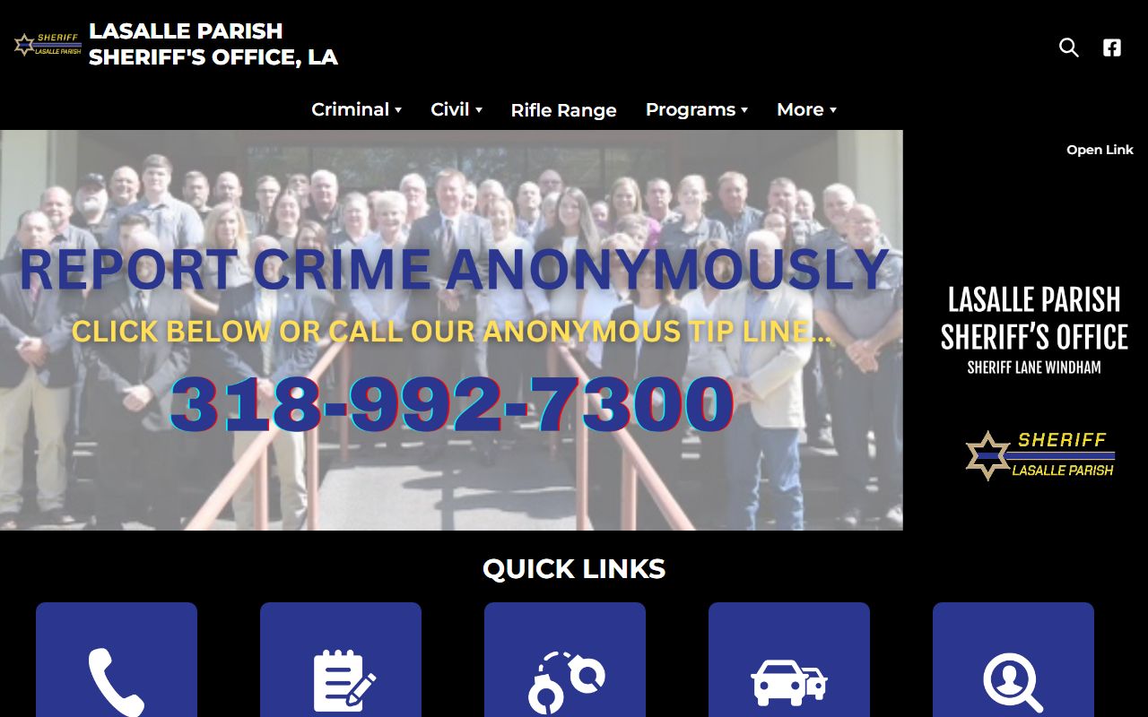 LaSalle Parish Sheriff's Office website for background check records and inmate search