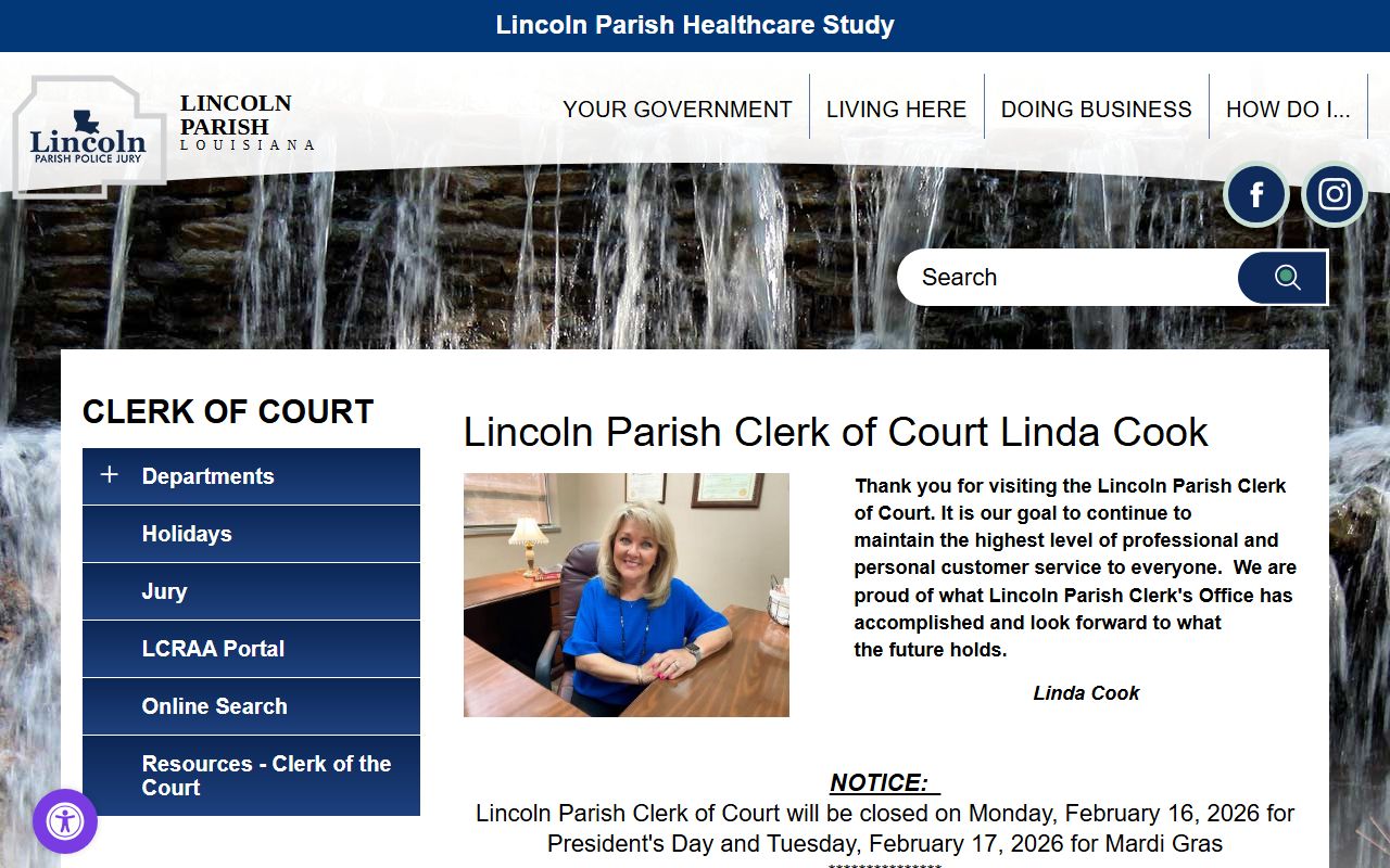 Lincoln Parish Clerk of Court website for background check records