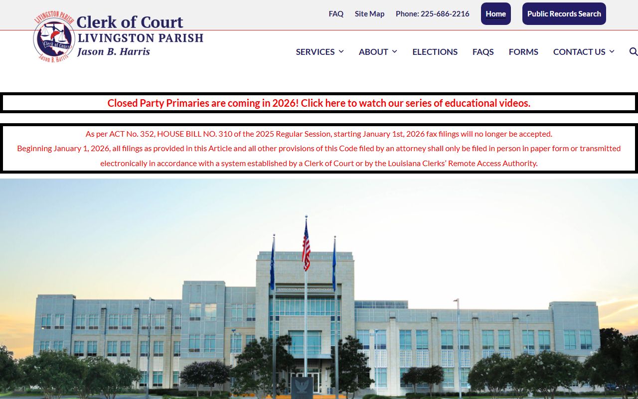 Livingston Parish Clerk of Court website for background check records search
