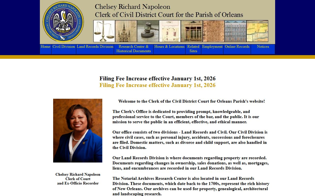 Orleans Parish Civil District Court Clerk website for Orleans background check records