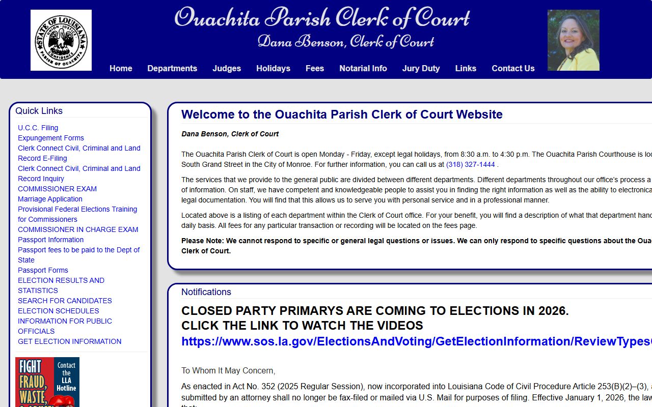 Ouachita Parish Clerk of Court website for Ouachita background check records