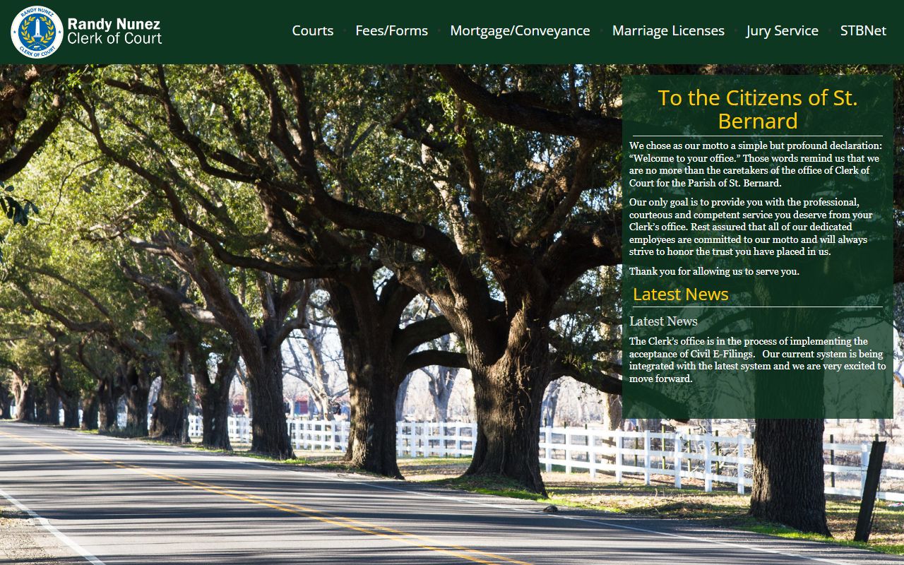 St. Bernard Parish Clerk of Court website in Chalmette
