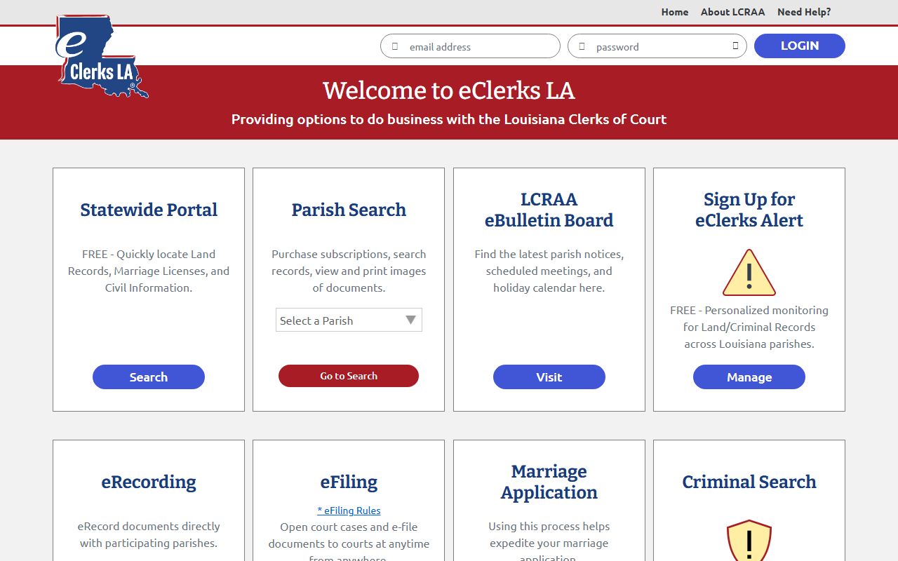 eClerksLA statewide portal for searching Louisiana background check and court records