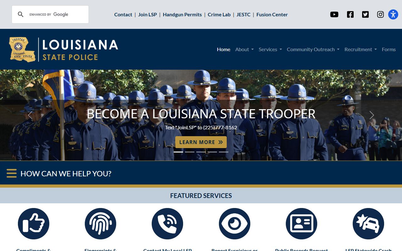 Louisiana State Police website for Louisiana background check records